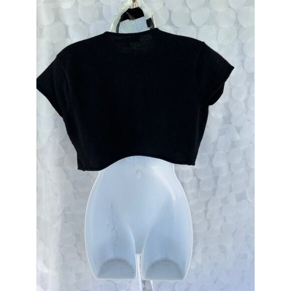 VTG 90's Black Lambs wool Cropped Bolero Sweater Gold Embellished Sequins Party - Picture 6 of 9